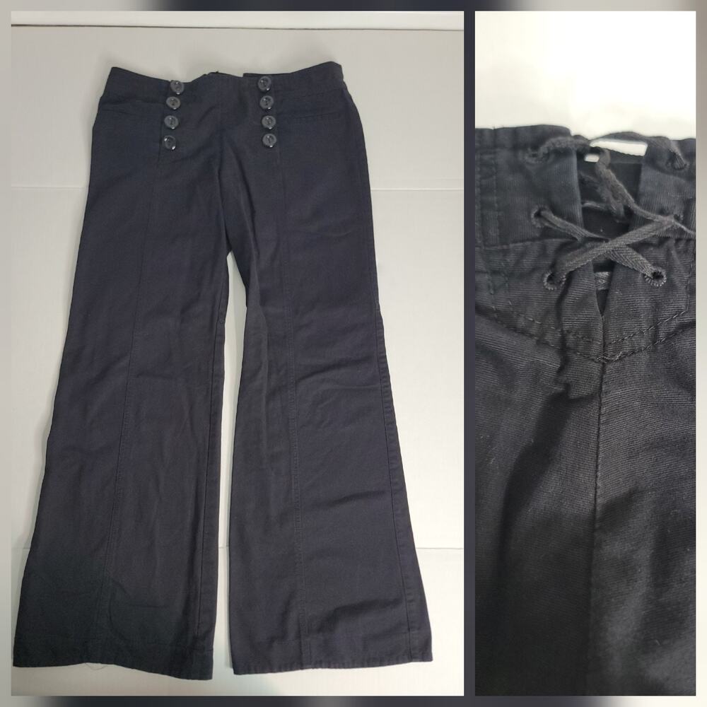 Nanette Lepore Sailor Pants 8 Lace Up Back High Waist Wide Leg Nautical Coastal